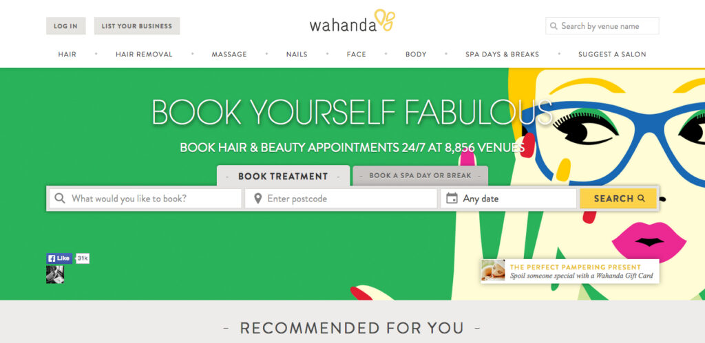 Wahanda's website - before the rebrand